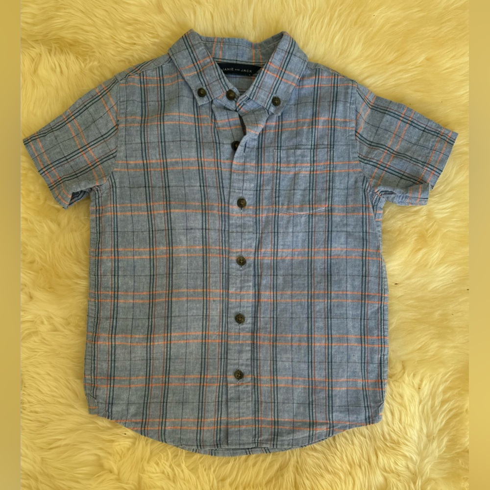 JANIE & JACK PLAID LINEN-COTTON SHIRT